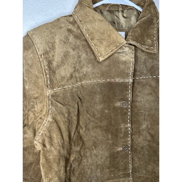 Denim & Co. Washable Suede Barn Jacket with Pickstitch Detail Brown Size Medium - Picture 2 of 10